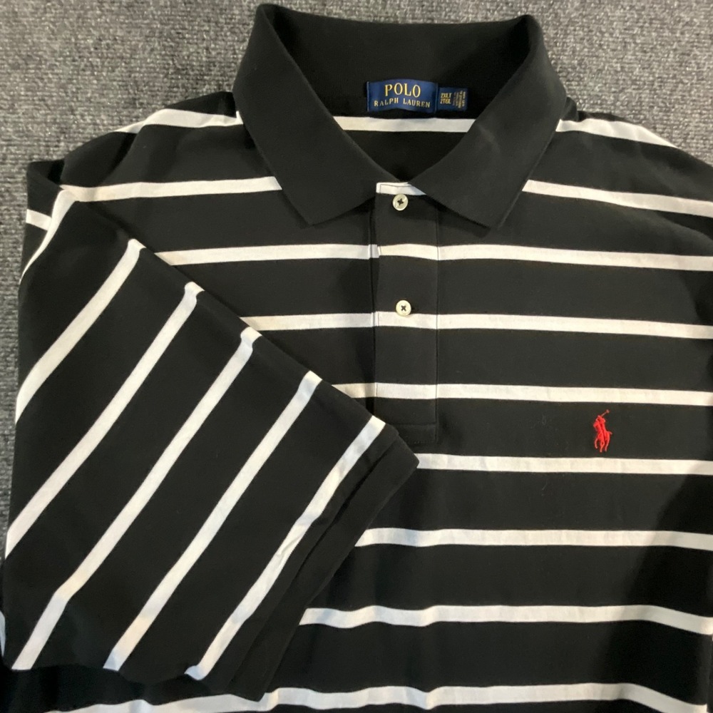 Polo Ralph Lauren Mens 2XLT Striped  Short Sleeve Polo Black White 100% Cotton